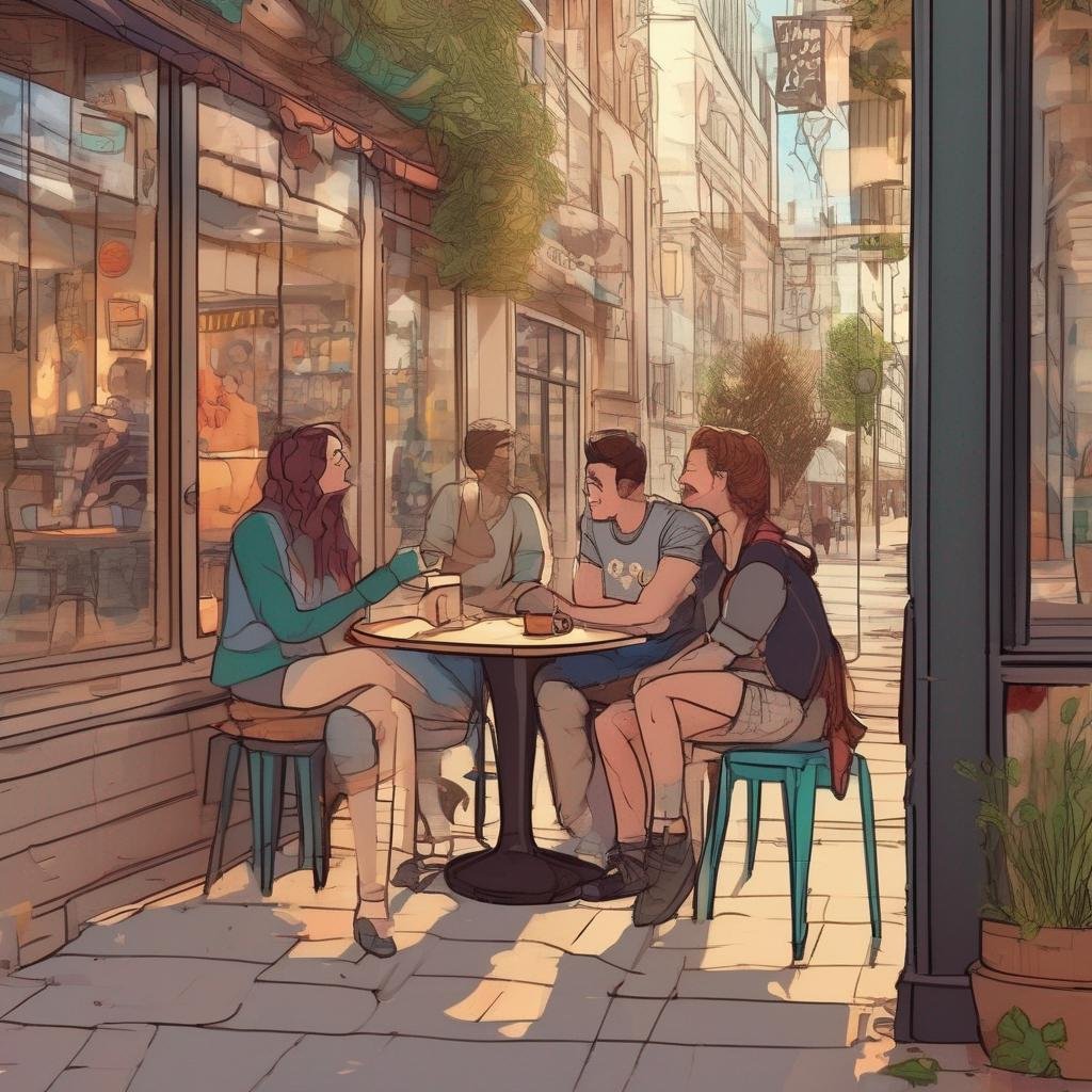 Jeunes adultes discutant dans un café animé avec bulles de texte humoristiques et GIFs animés - Disons Demain.jpg