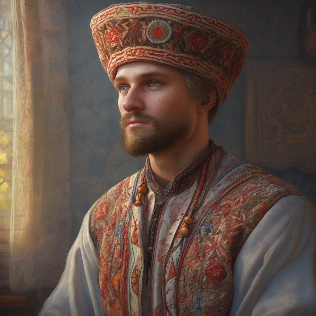 homme ukrainien, vêtements traditionnels, ambiance chaleureuse, regard intime.jpg