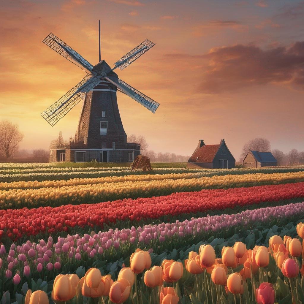 séduire homme hollandais tulipes moulin vent heure dorée vêtements traditionnels néerlandais bouquet romantique geste romantique.jpg