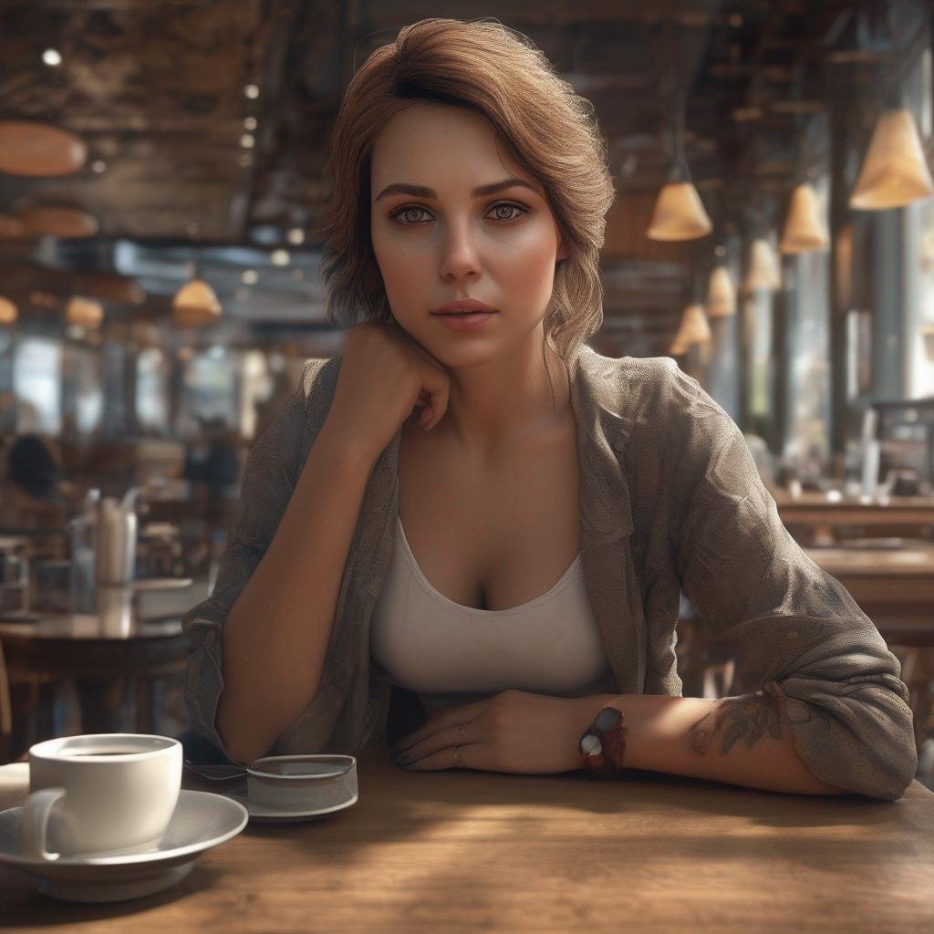 Femme américaine au café, confiante, contact visuel, langage corporel positif.jpg