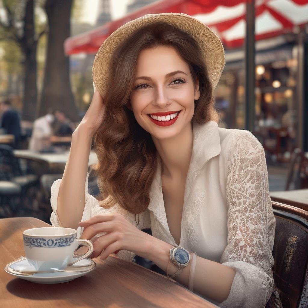 femme française au café avec la tour Eiffel en arrière-plan.jpg